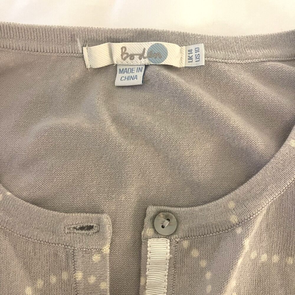 Boden Taupe Button Front Knit Cardigan 10 Polka Dot Abstract Work Preppy Sweater - Picture 5 of 14